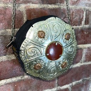 Black Free People boho crossbody metal canteen purse western vintage hammered